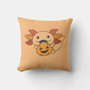 Fall Axolotl With Fall Leaves Pumpkin Fall Cushion