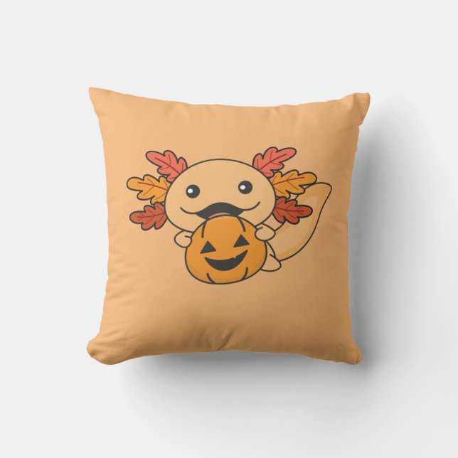 Fall Axolotl With Fall Leaves Pumpkin Fall Cushion (Front)