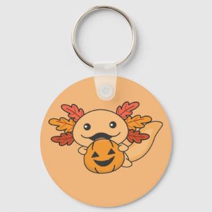 Fall Axolotl With Fall Leaves Pumpkin Fall Key Ring