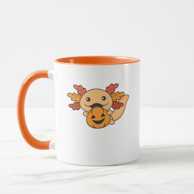 Fall Axolotl With Fall Leaves Pumpkin Fall Mug (Left)