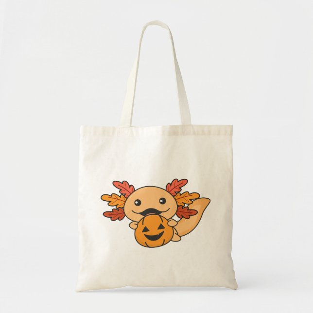 Fall Axolotl With Fall Leaves Pumpkin Fall Tote Bag (Front)