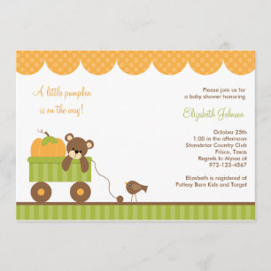 Fall Baby Bear in Wagon Invitations