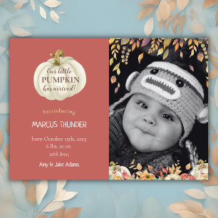 Fall Baby Birth Photo Announcement