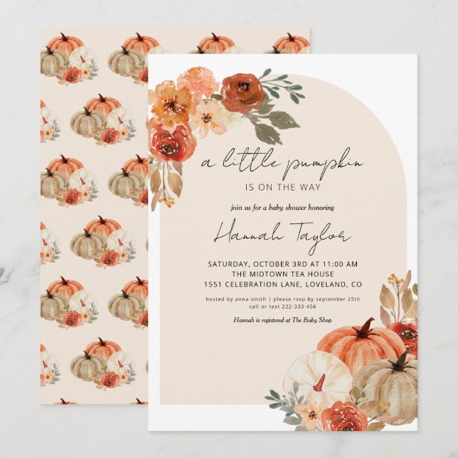 Fall Baby Shower A Little Pumpkin Invitation (Front/Back)