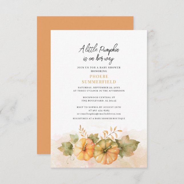 Fall Baby Shower A Little Pumpkin On the Way Invitation (Front/Back)