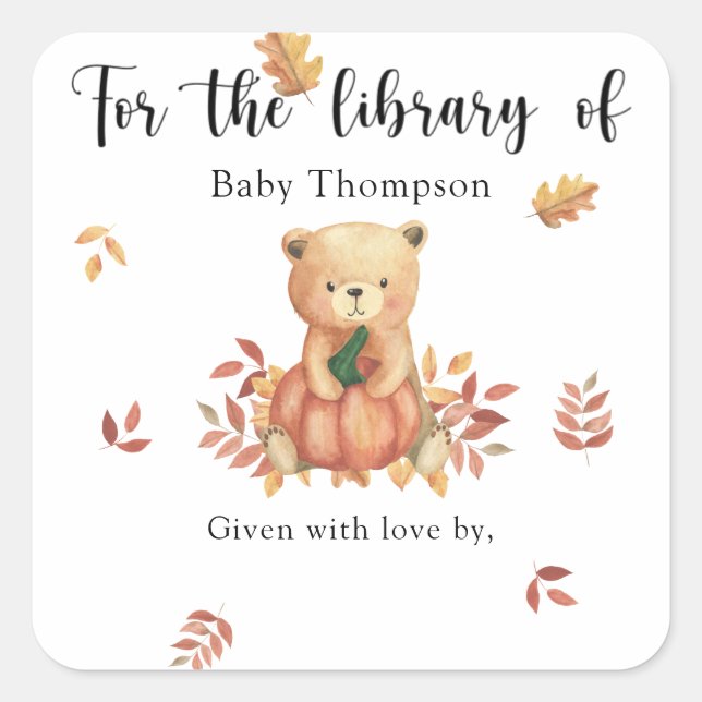 Fall Baby Shower bookplate, books for baby Square Sticker (Front)