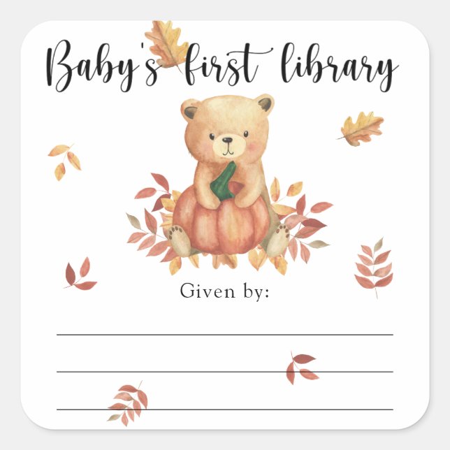 Fall Baby Shower bookplate, books for baby Square Sticker (Front)