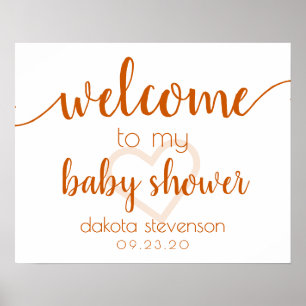 Fall Baby Shower   Burnt Orange Heart Welcome Sign