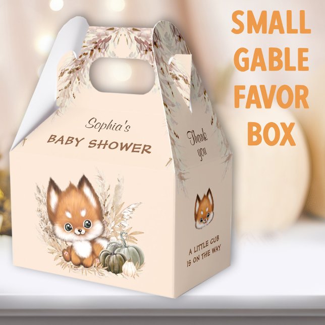 Fall Baby Shower Cute Fox Pampas Pumpkin Favour Bo Favour Box (Cute Fox Beige Small Gable Favor Boxes - You can choose from 3 sizes of these gable favor boxes)