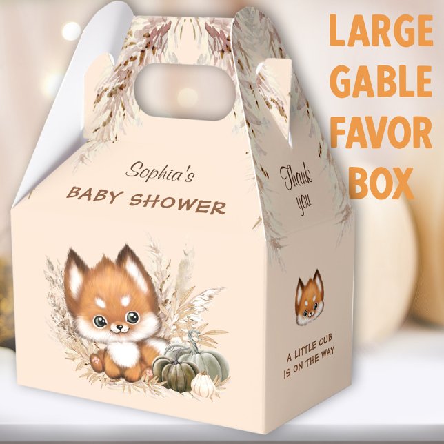 Fall Baby Shower Cute Fox Pumpkin Large Favour Box (Cute Fox Beige Large Gable Favor Boxes - You can choose from 3 sizes of these gable favor boxes)