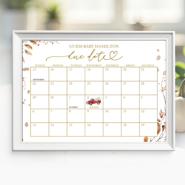 Fall Baby Shower Due Date Calendar Poster (Creator Uploaded)