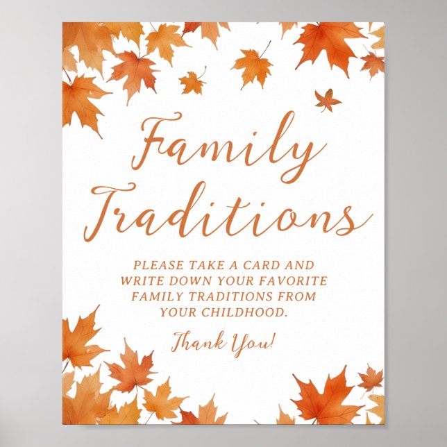 Fall Baby Shower Family Traditions Game Poster (Front)