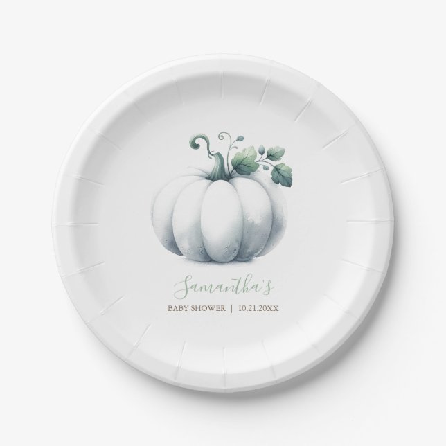 Fall Baby Shower Gender Neutral Pumpkin Paper Plate (Front)