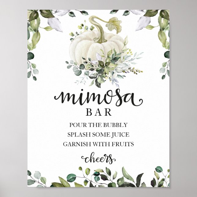 Fall Baby Shower Greenery Mimosa Bar Sign (Front)