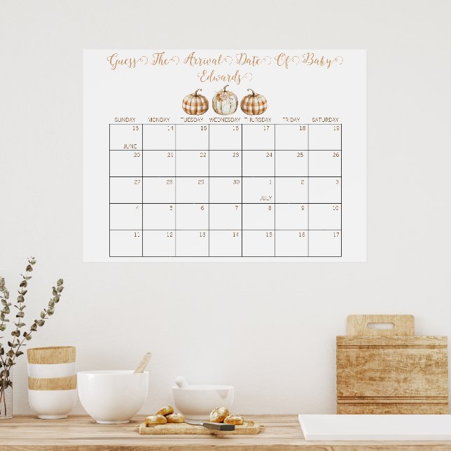 Fall Baby Shower Guess the Delivery Date Calendar Poster (Kitchen)