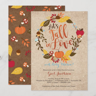 Fall Baby Shower Invitation - "Fall in Love" Blue