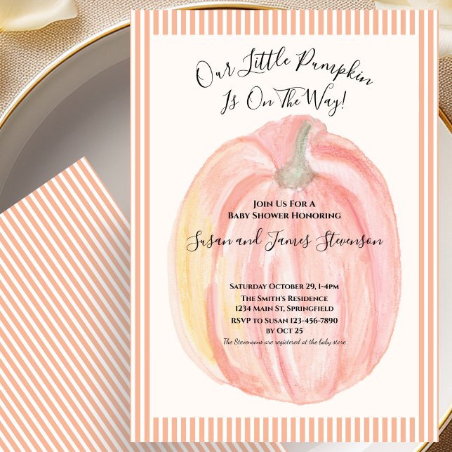 Fall Baby Shower Invitation Little Pumpkin Stripes (Creator Uploaded)