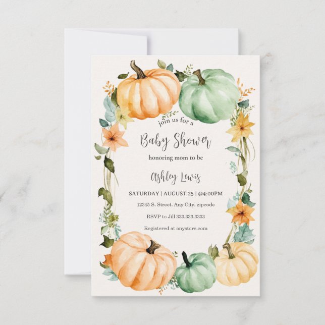 Fall Baby shower invitation pumpkin theme (Front)