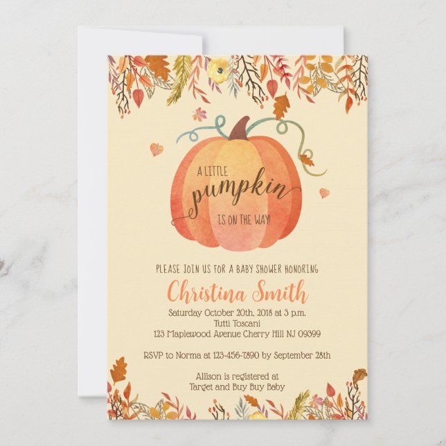 Fall Baby Shower Invitations - A Little Pumpkin (Front)