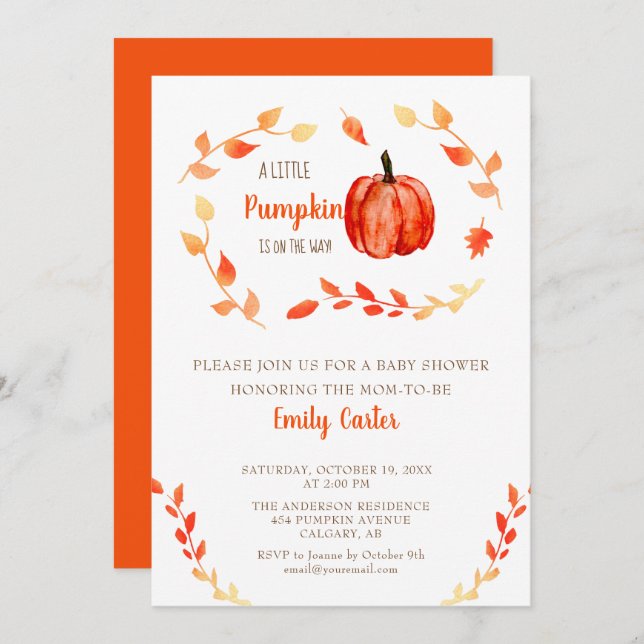 Fall Baby Shower Little Pumpkin Autumn Foliage Invitation (Front/Back)