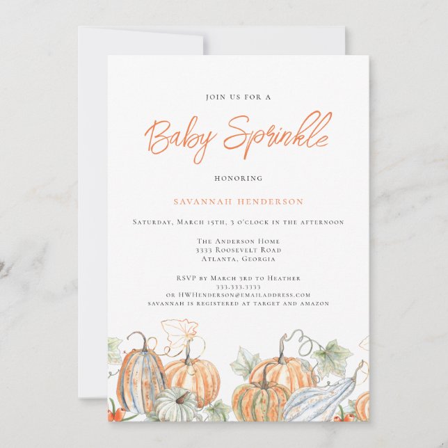 Fall Baby Shower Sprinkle Pumpkin Invitation (Front)