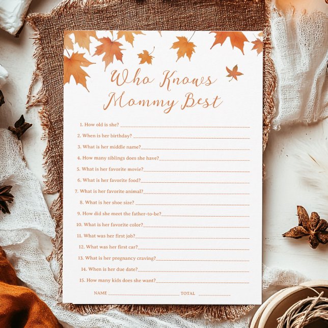 Fall Baby Shower Who Knows Mummy Best Game Card (Creator Uploaded)