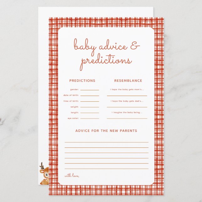 Fall Baby Shower Woodland Picnic Predictions Game (Front/Back)