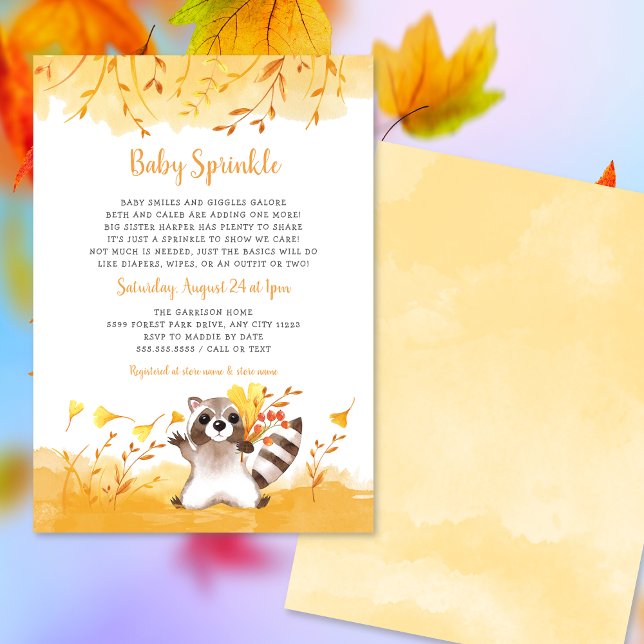 Fall Baby Sprinkle, Neutral Gender Racoon Invitation (Creator Uploaded)