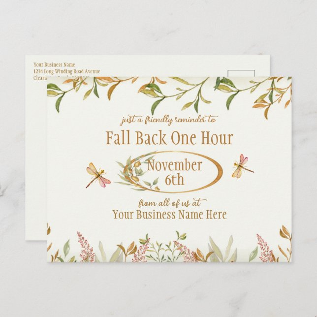 Fall Back Daylight Savings Time Reminder Postcard (Front/Back)