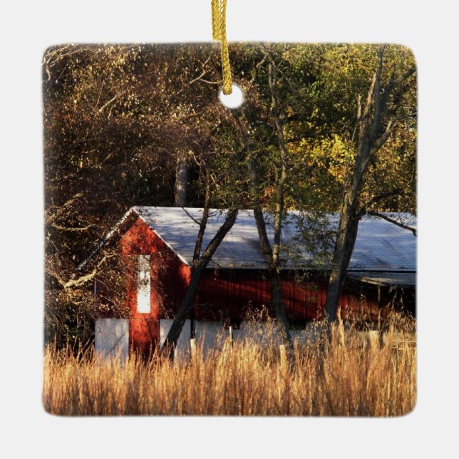 Fall Barn in Central Maryland Ceramic Ornament (Front)