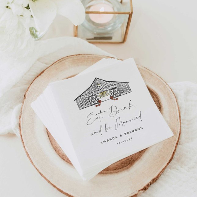 Fall Barn Pumpkins Wedding Quote Paper Napkin (Creator Uploaded)