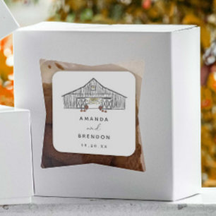 Fall Barn Pumpkins Wedding Square Sticker