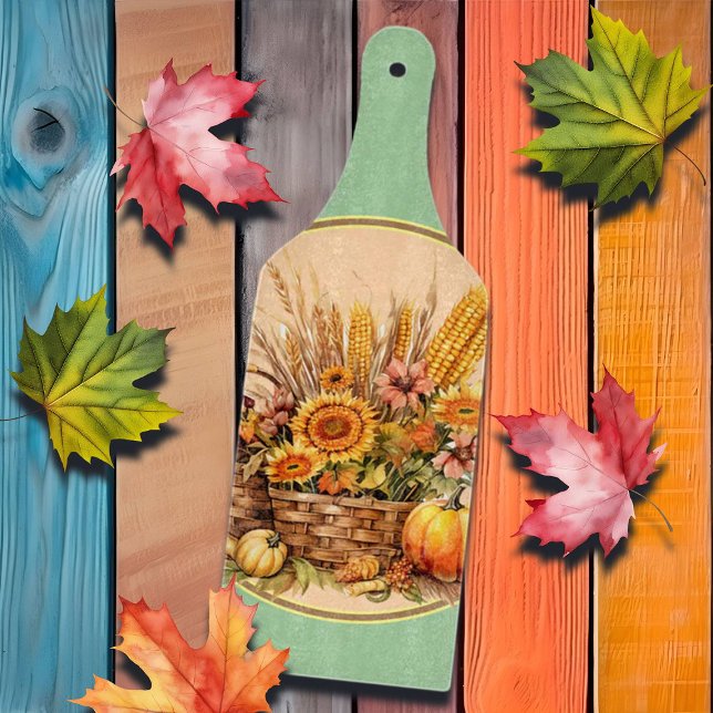 Fall Basket, Flowers, Pumpkins, Maize Paddle Cutting Board (Creator Uploaded)