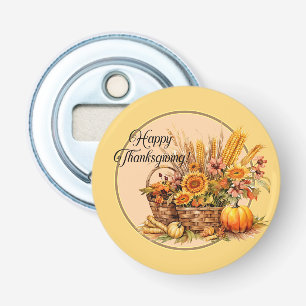 Fall Basket, Flowers, Pumpkins, Maize Thanksgiving Bottle Opener
