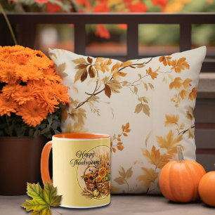 Fall Basket, Flowers, Pumpkins, Maize Thanksgiving Mug