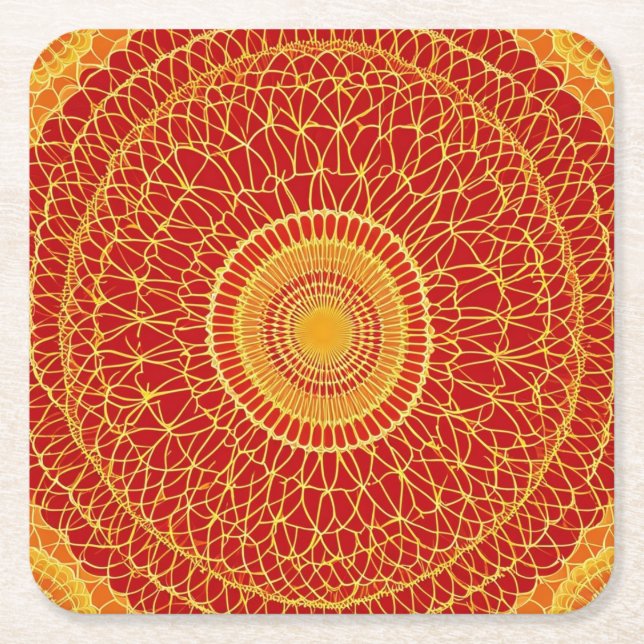 Fall BasketWeave Flower Square Paper Coaster (Front)