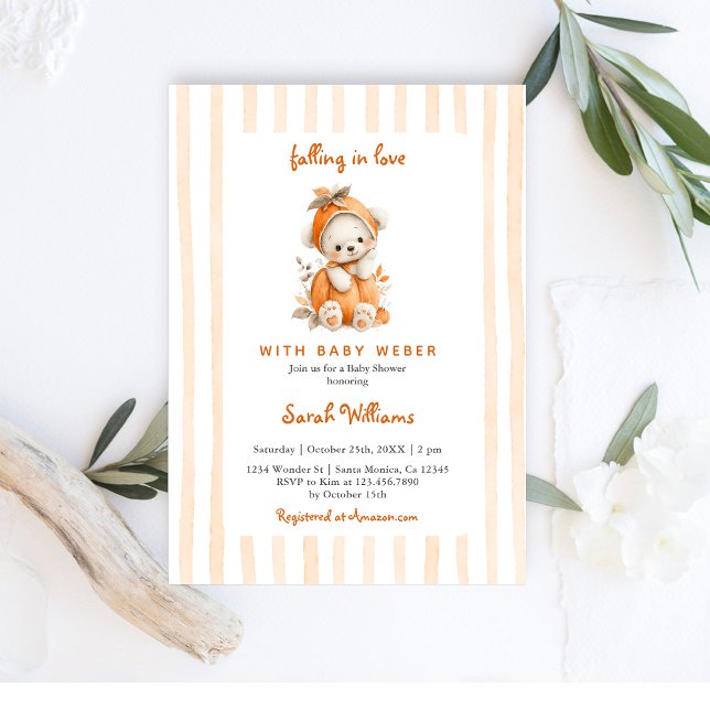 Fall Bear Pumpkin Baby Shower Invitation (Creator Uploaded)