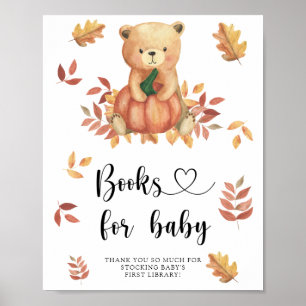 Fall bear with pumpkin , books for baby poster