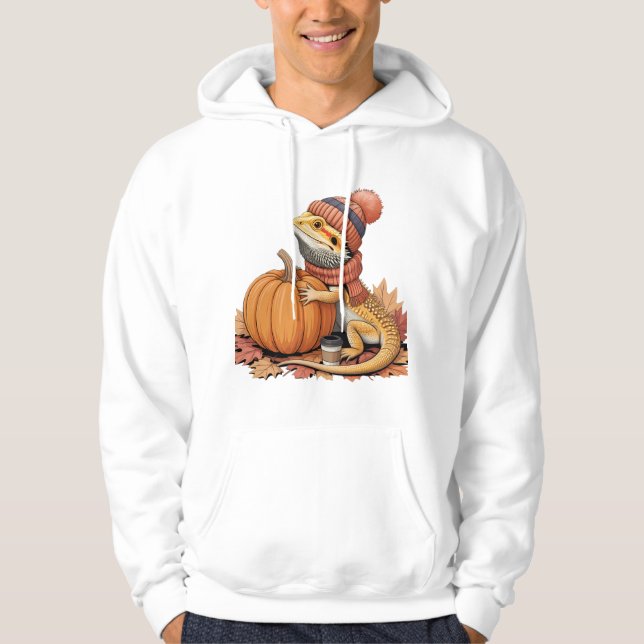 Fall Bearded Dragon with Pumpkin Art Hoodie (Front)