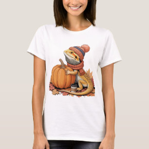 Fall Bearded Dragon with Pumpkin Art T-Shirt