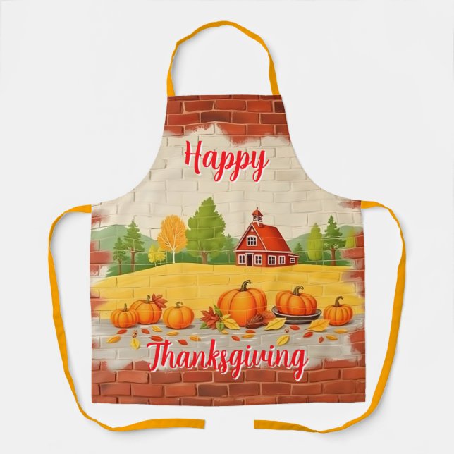 Fall Beautiful Trendy Happy Thanksgiving Apron (Front)