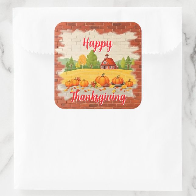 Fall Beautiful Trendy Happy Thanksgiving Square Sticker (Bag)