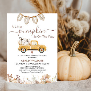 Fall Beige Brown Little Pumpkin Truck Baby Shower Invitation