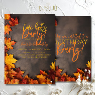 Fall Birthday Autumn Leaves Rustic Celebration Invitation