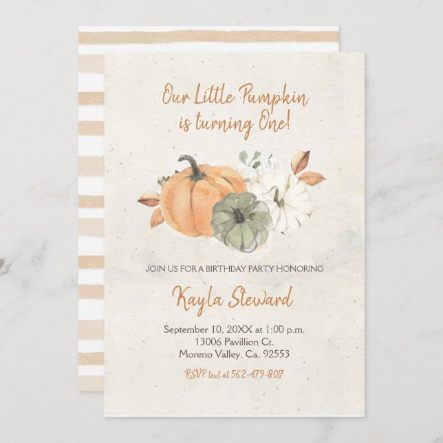 Fall Birthday Little Pumpkin is One Invitation (Front/Back)