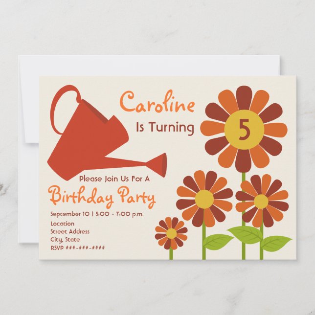 Fall Birthday Party - Flower Garden & Watering Can Invitation (Front)