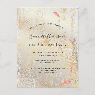 Fall birthday rose gold silver rustic invitation postcard