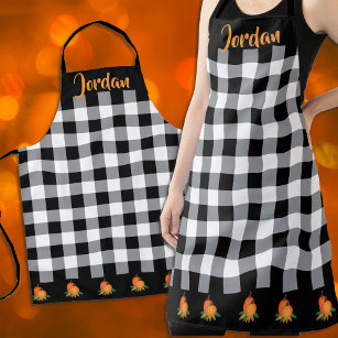 Fall black and white Gingham pattern and pumpkins Apron