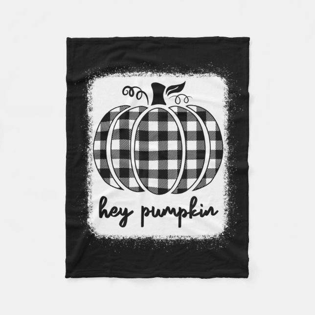 Fall Black And White Plaid Hey Pumpkin 1  Fleece Blanket (Front)