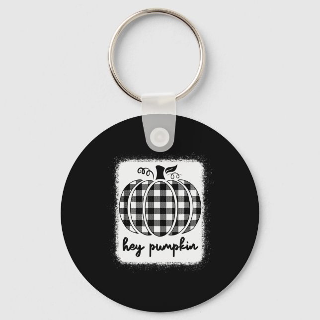 Fall Black And White Plaid Hey Pumpkin 1  Key Ring (Front)